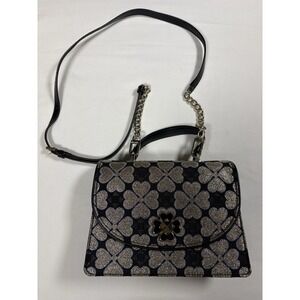 Kate Spade Odette Jacquard Small Top Handle Satchel Black Silver Glitter Clover